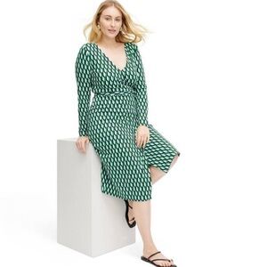 Diane Von Furstenberg Green and White Long Sleeve Dress